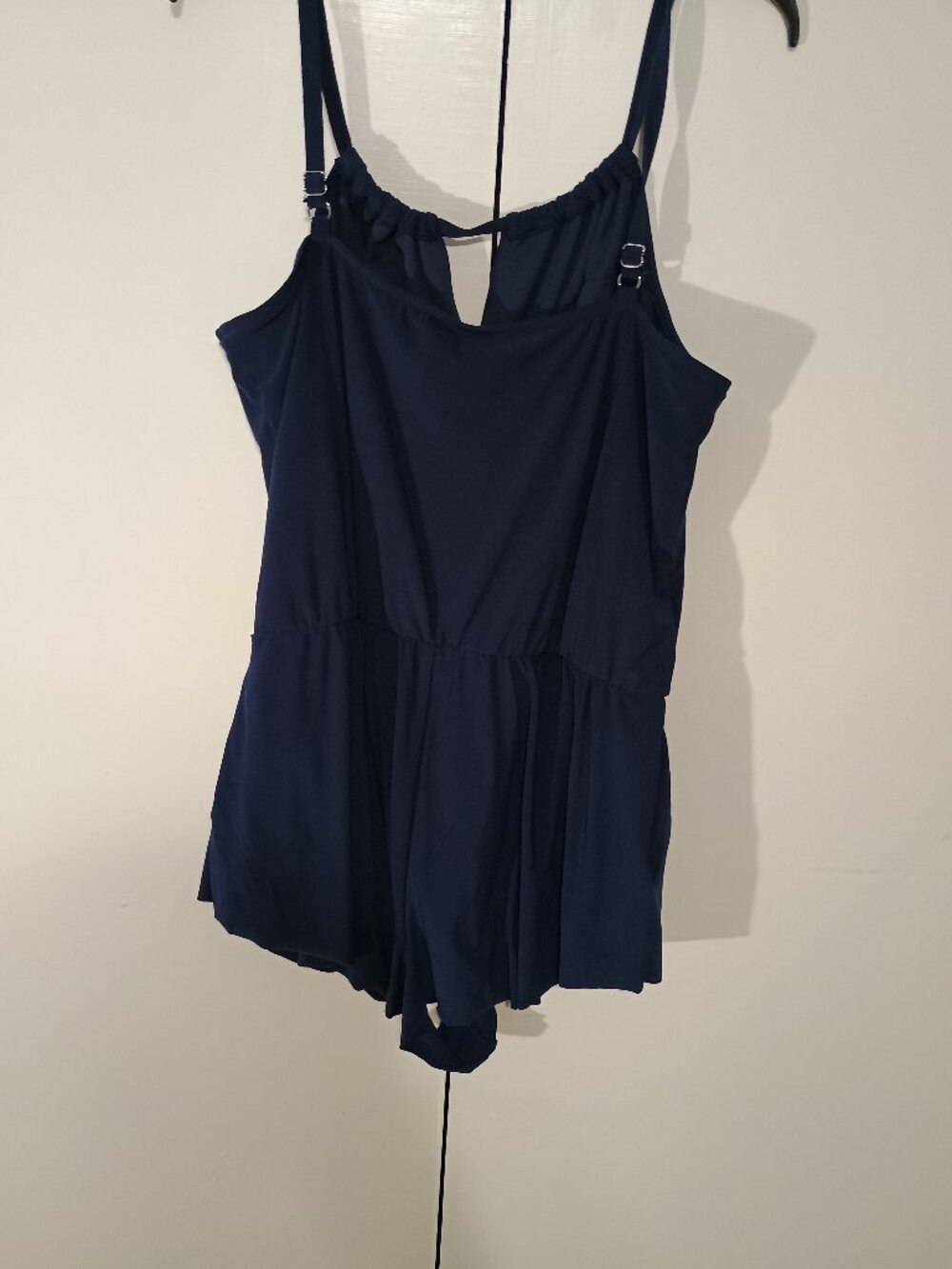 Aqua Green Navy Blouson Romper Swim Cover Up XL Adjustable Straps Built In Short - Picture 3 of 8